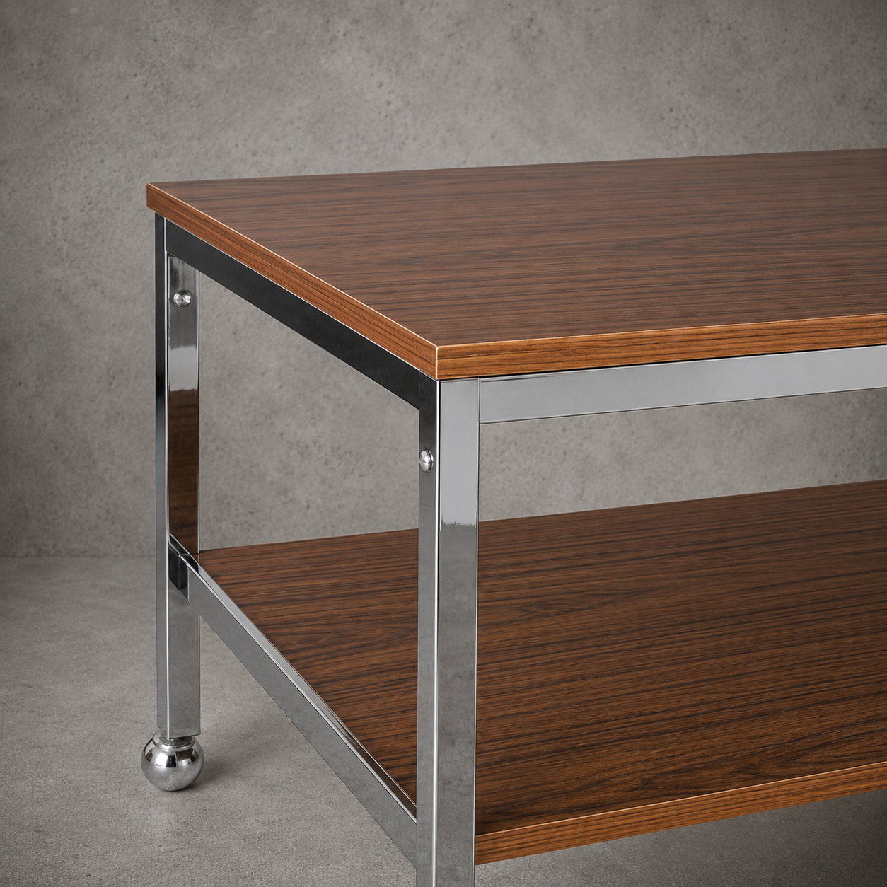 Mid Century Walnut & Chrome Drinks Trolley on Castors