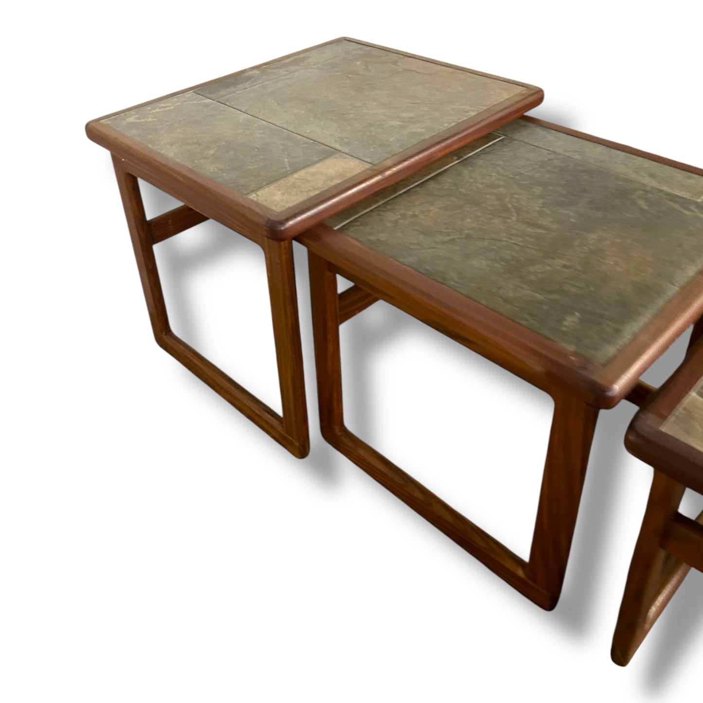 Mid Century Danish Nest of Tables | Vintage Tiled Teak Side Tables Set of 3
