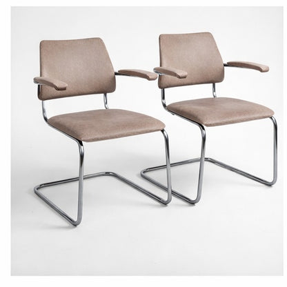 Pair of Mid Century Chrome Cantilever Dining Chairs / Bauhaus Style Stacking Chairs
