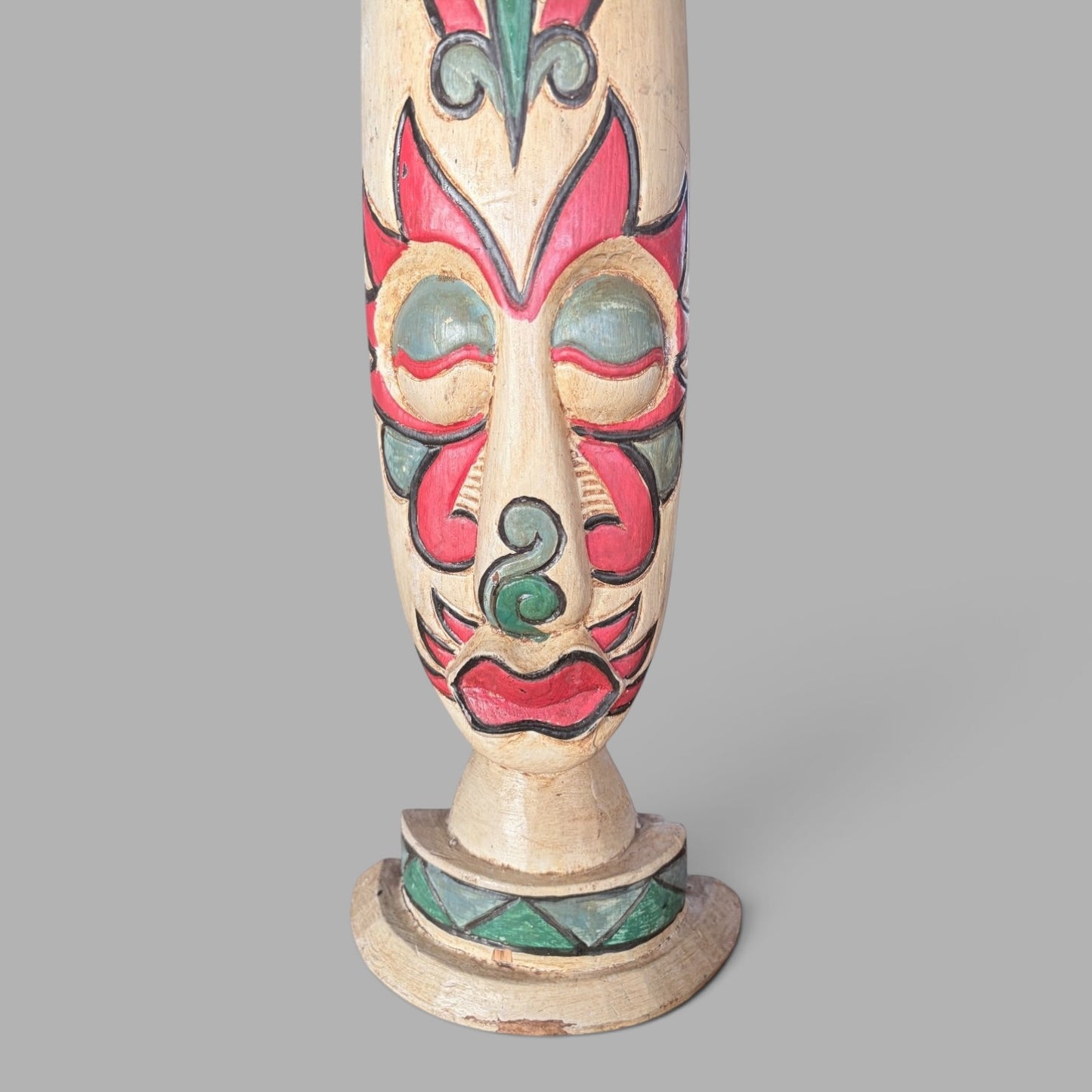 Vintage Indonesian Hand-Carved & Painted Tribal Figure Sculpture – Folk Art