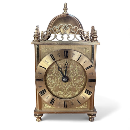 Brass Mantel Clock – Vintage Lantern Shelf Clock with Engraved Floral Dial
