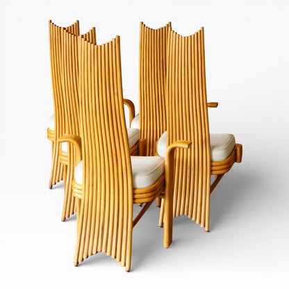 Set of 6 Modernist Tall Back Bamboo Dining Chairs by Arthur Edwards for McGuire