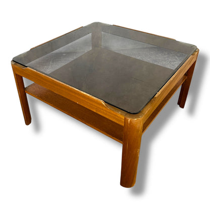 Myers Square Coffee Table | Mid Century Smoked Glass Top with Shelf