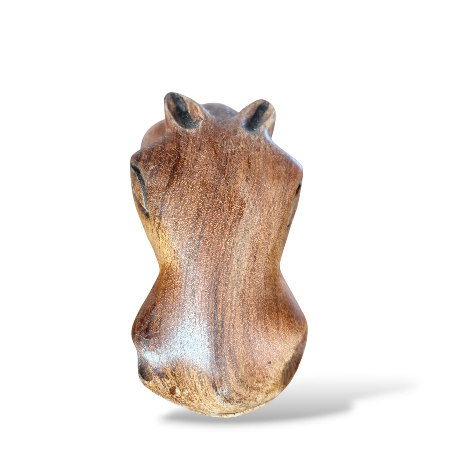 Mid Century Wooden Sculpture | Hand Carved Wood Hippo Statue With Natural Grain