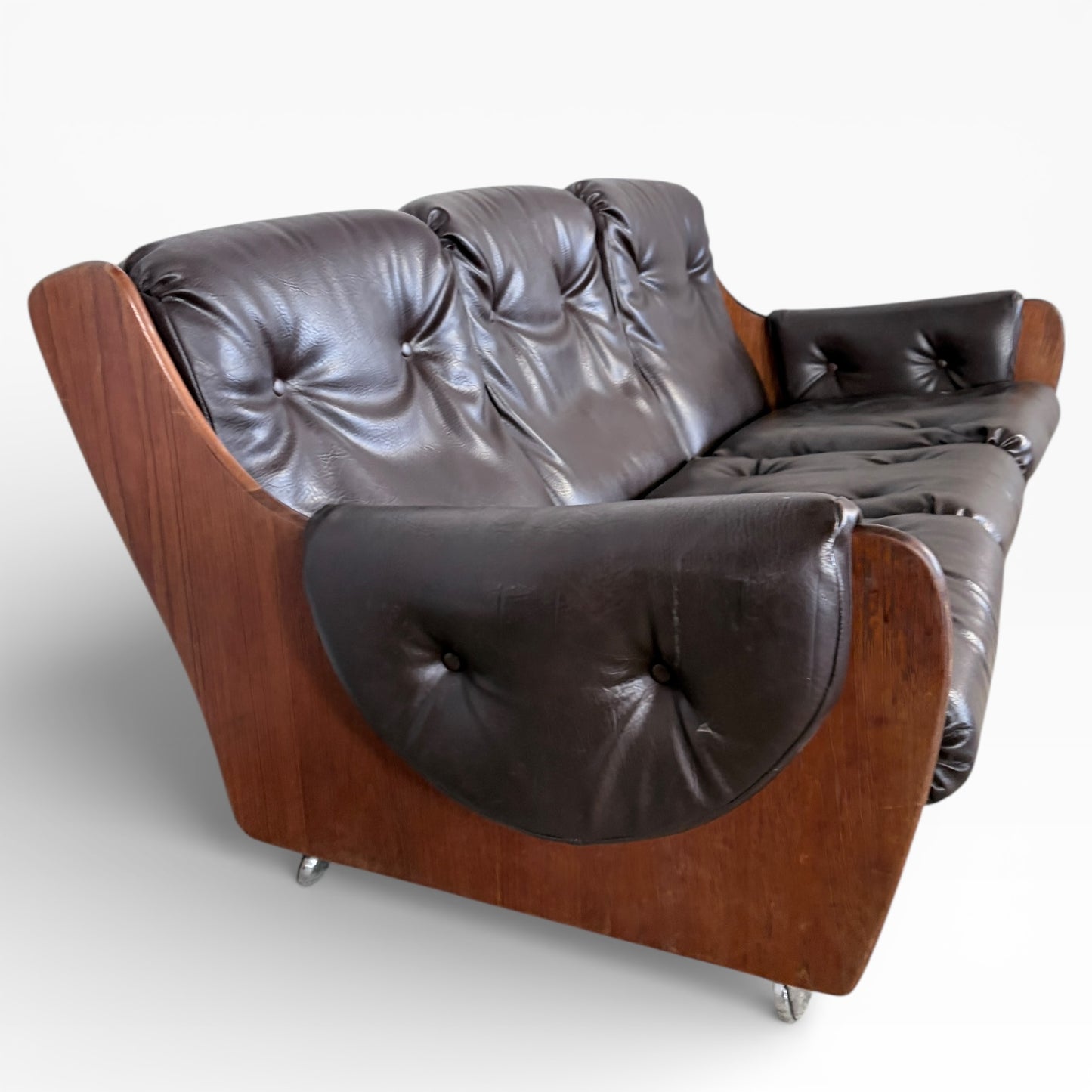 Vintage G Plan Saddleback Brown Leather Three-Seater Sofa