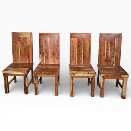 Wood Dining Chairs – Set of Four Solid Acacia & Mango Wood Seats with Tall Backrest