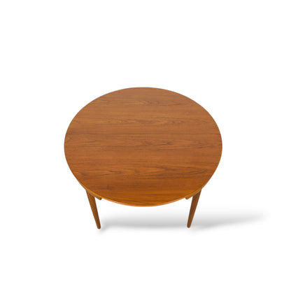 Hans Olsen Frem Røjle Teak Dining Set | Danish Mid Century Round Extending Table & 4 Tri-Leg Chairs