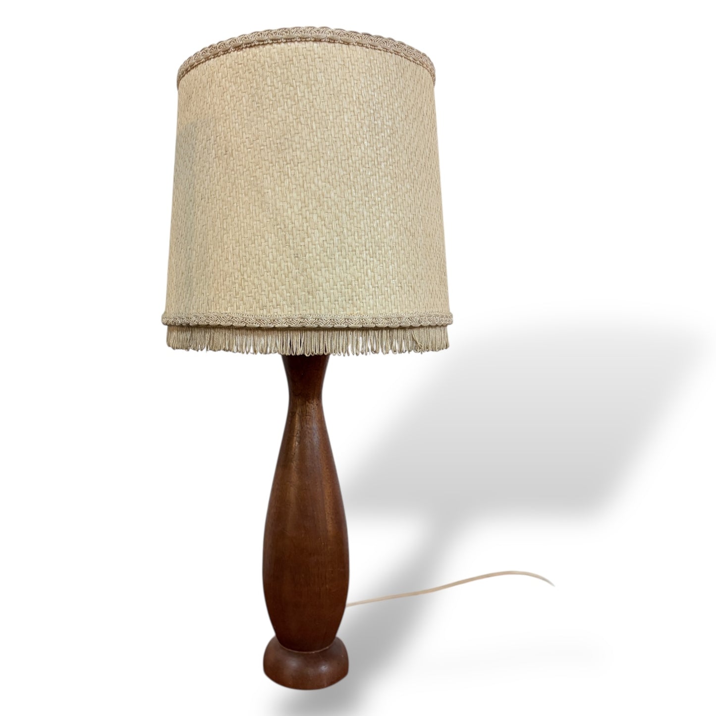 Mid Century Teak Table Lamp with Original Hessian Shade
