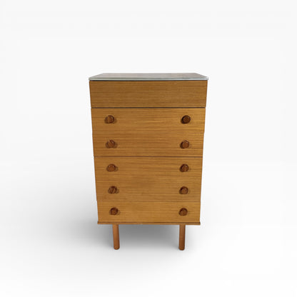 Mid-Century Teak Chest of Drawers with Lift-Up Mirror – 1960s British Vintage