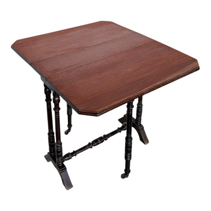 Victorian Teak & Mahogany Gateleg Side Table – Small Drop Leaf Occasional Table