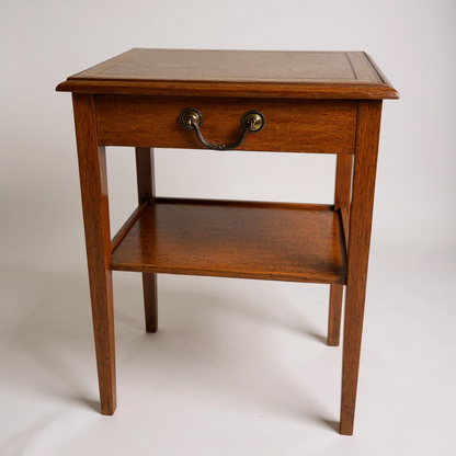 Vintage Oak Bedside Cabinet with Drawer & Leather Inlay Top | Antique Nightstand Table