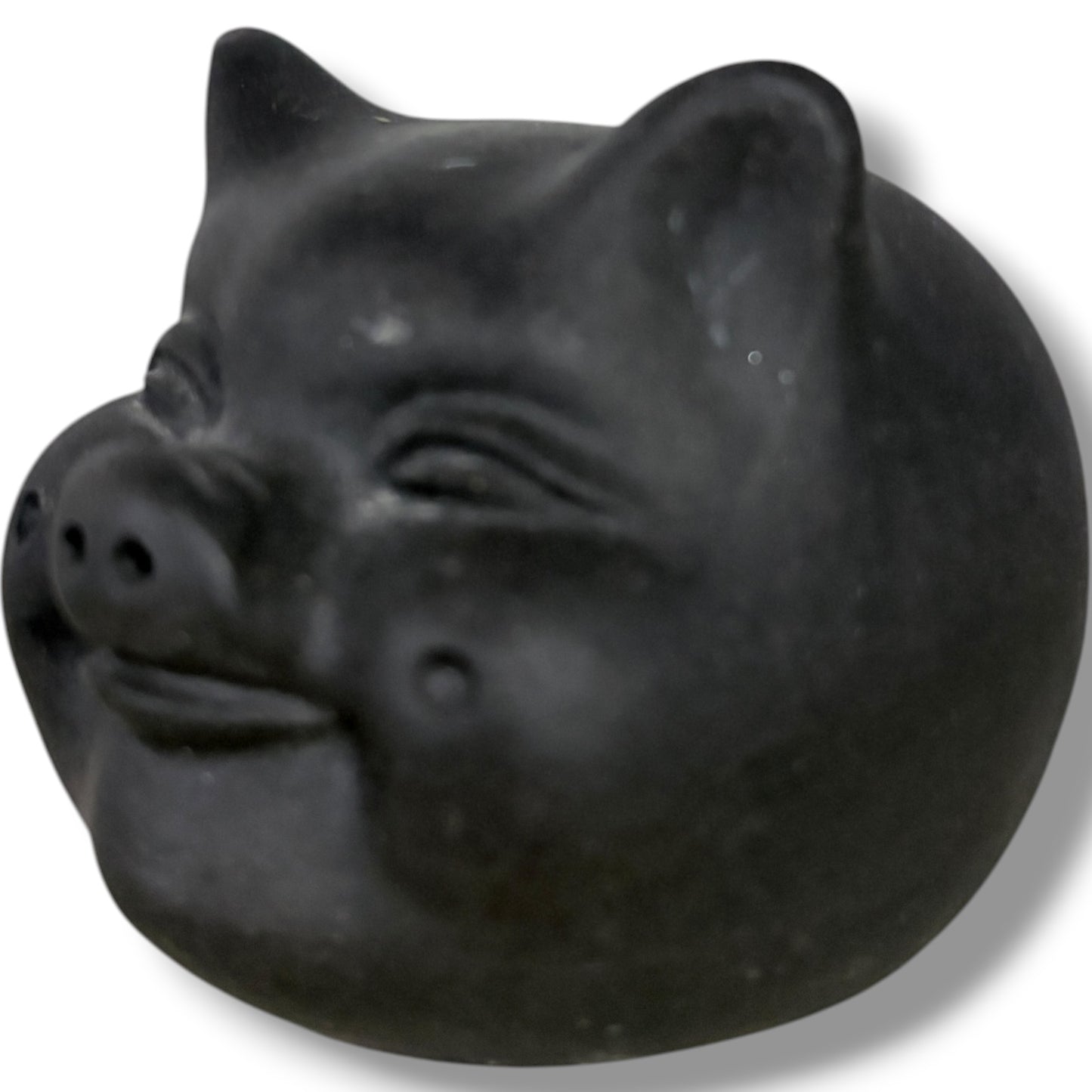 Vintage Chinese Pig Figurine – Black Clay Pottery Lucky Rattle Sculpture