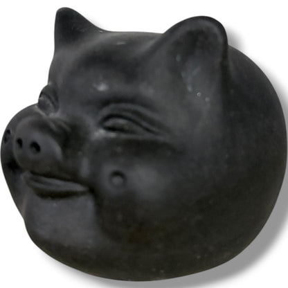 Vintage Chinese Pig Figurine – Black Clay Pottery Lucky Rattle Sculpture