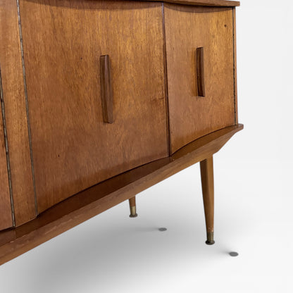 Mid Century Teak Sideboard – Curved Front, Brass Feet | Vintage 1960s Storage Unit