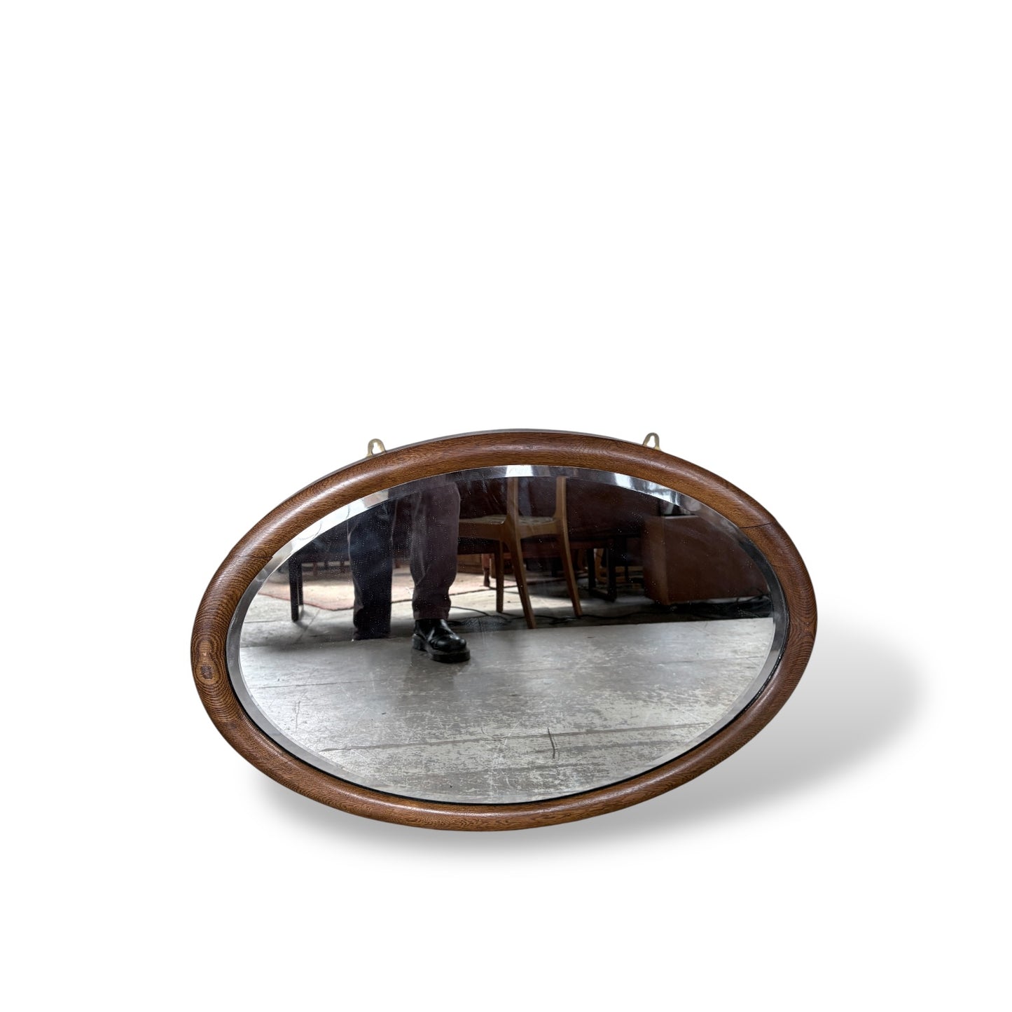 Antique Vintage Solid Oak Oval Wall Mirror