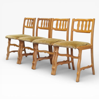 Vintage Oak Dining Chairs – Set of Four Mid Century Danish Oak Chairs
