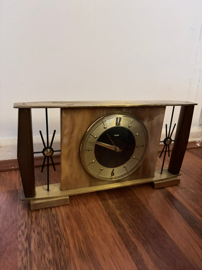 Vintage Metamec Mantel Clock – Mid Century Atomic Style Brass & Wood Desk Clock