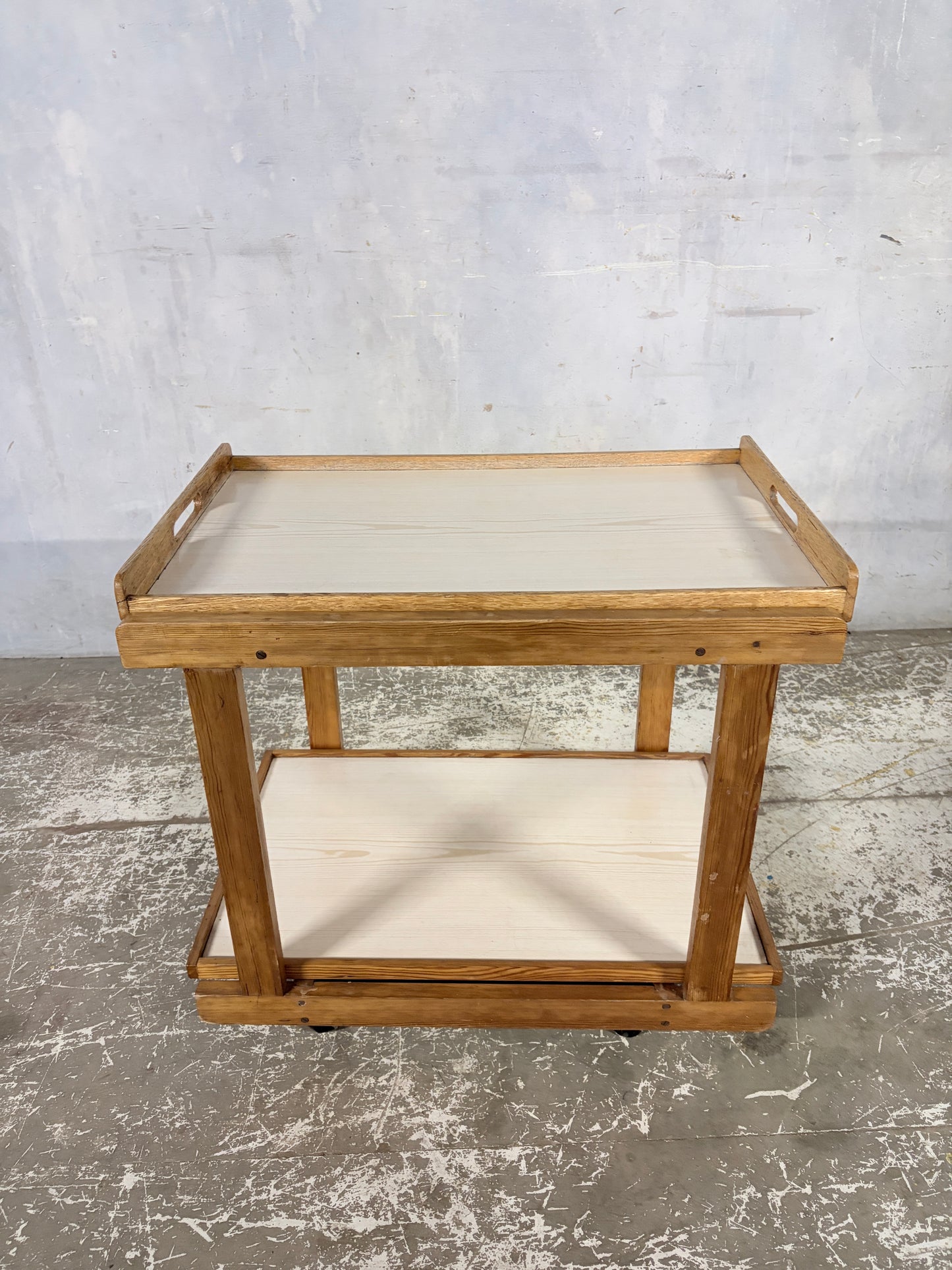 Mid Century Oak & Formica Two-Tier Drinks Trolley