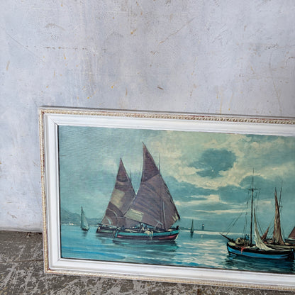 Mid-Century Framed Coastal Sailing Boat Print
