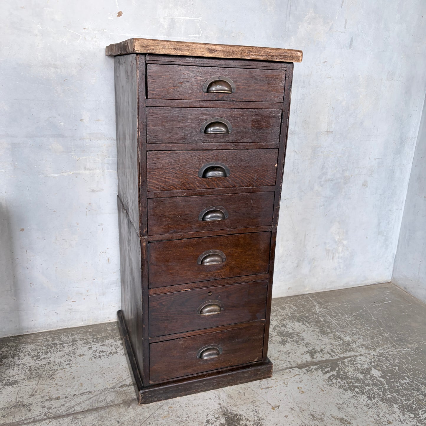 20th Century Banker’s Tiger Oak Tallboy Chest of Drawers