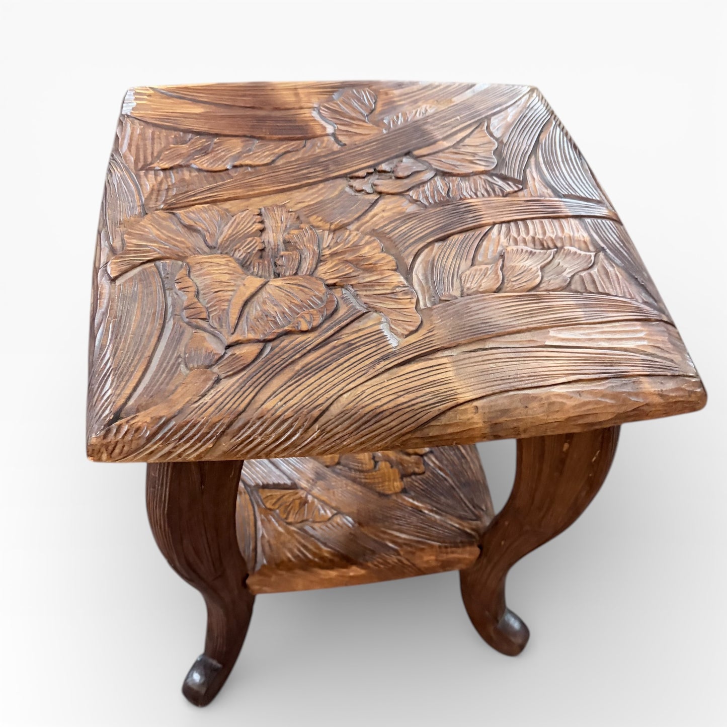 Liberty of London Table - Hand Carved Vintage Accent Table Featuring Botanical Relief Carving
