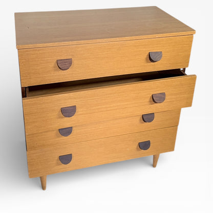 Mid Century Chest Drawers – Vintage Teak Wood Dresser with Sculpted Drawer Pulls