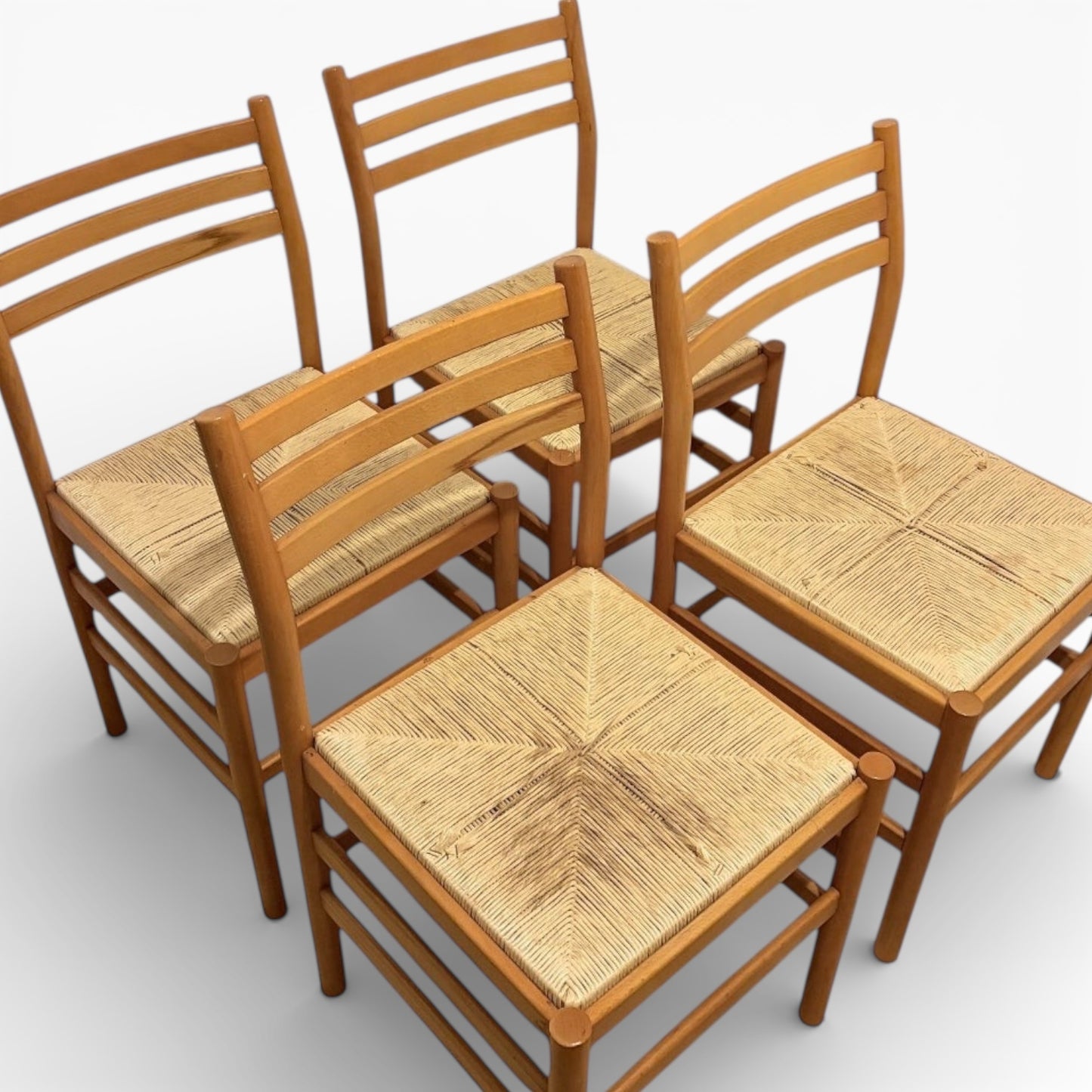 Italian Beech Dining Chairs – Set of Two Vintage Ladder Back Chairs