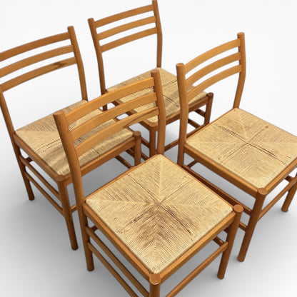 Italian Beech Dining Chairs – Set of Two Vintage Ladder Back Chairs