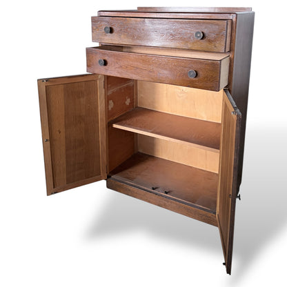 Vintage Arts and Crafts Oak Pantry Cabinet with Drawers