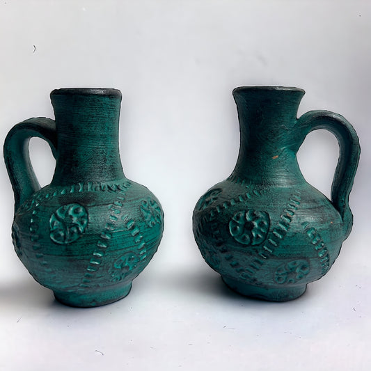 Vintage 1960s Pair of Mini Green Vases