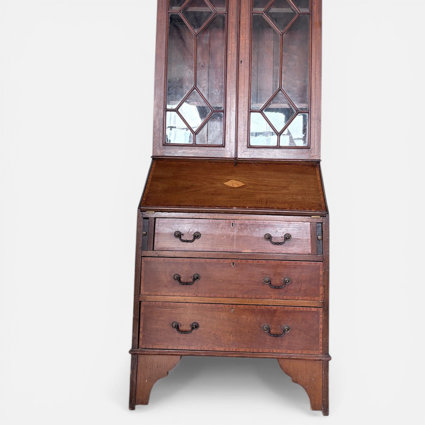 Antique Edwardian Mahogany Glazed Bureau Bookcase