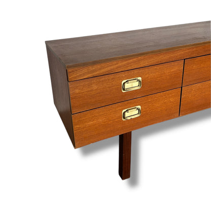 Mid Century Teak and Brass Armouries Style Chest Sideboard