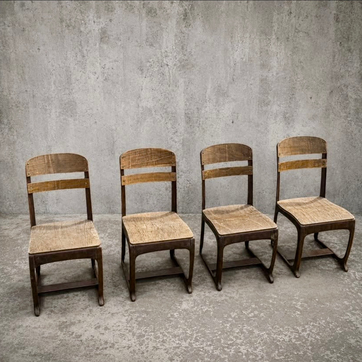 Mid Century Ercol Blonde Elm & Beech Compact Dining Table & Four Industrial Bentwood Dining Chairs