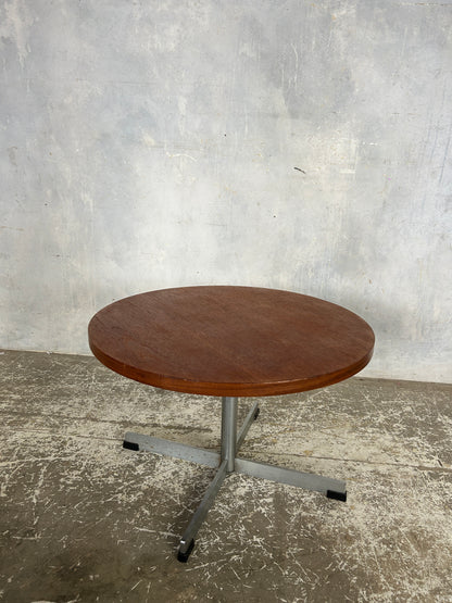 Danish Mid Century Round Coffee Table | Teak & Chrome Cross Base