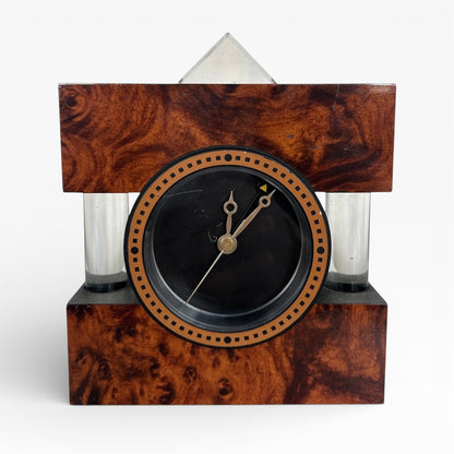 Vintage Mantel Clock – Italian Burr Walnut Veneer Art Deco Table Clock