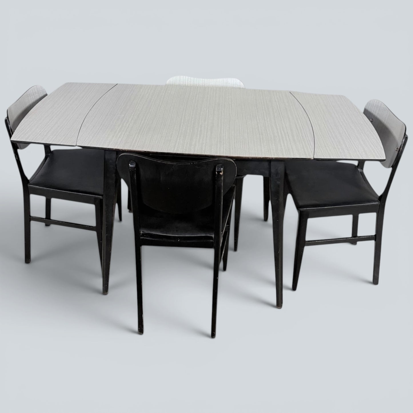 Mid Century Space Age Monochrome Formica Drop Leaf Extending Dining Table & Four Chairs