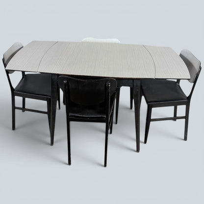 Mid Century Space Age Monochrome Formica Drop Leaf Extending Dining Table & Four Chairs