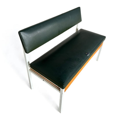 Mid Century Dark Green Metal and Wood Storage Bench