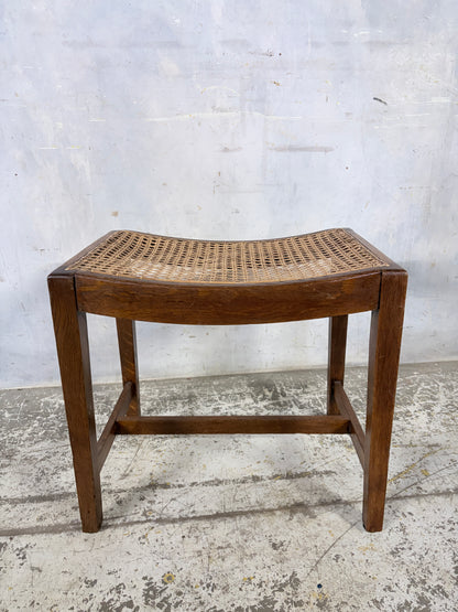 Antique Oak & Rattan Handmade Stool (Yorkshire)