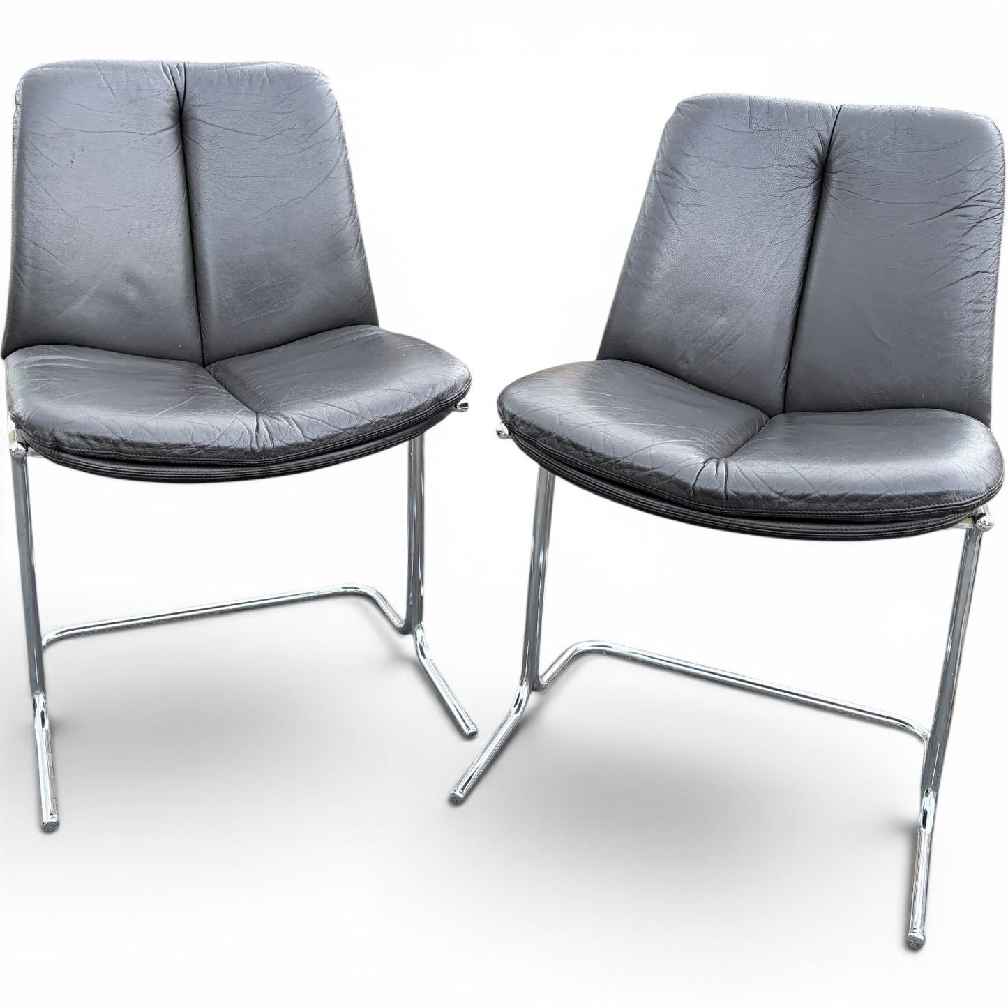 Pair of Vintage Pieff ‘Eleganza’ Leather & Chrome Dining Chairs by Tim Bates for Harrods
