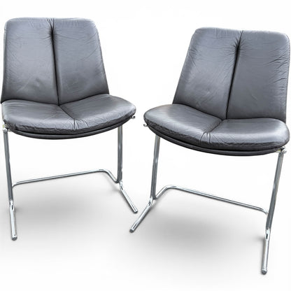 Pair of Vintage Pieff ‘Eleganza’ Leather & Chrome Dining Chairs by Tim Bates for Harrods