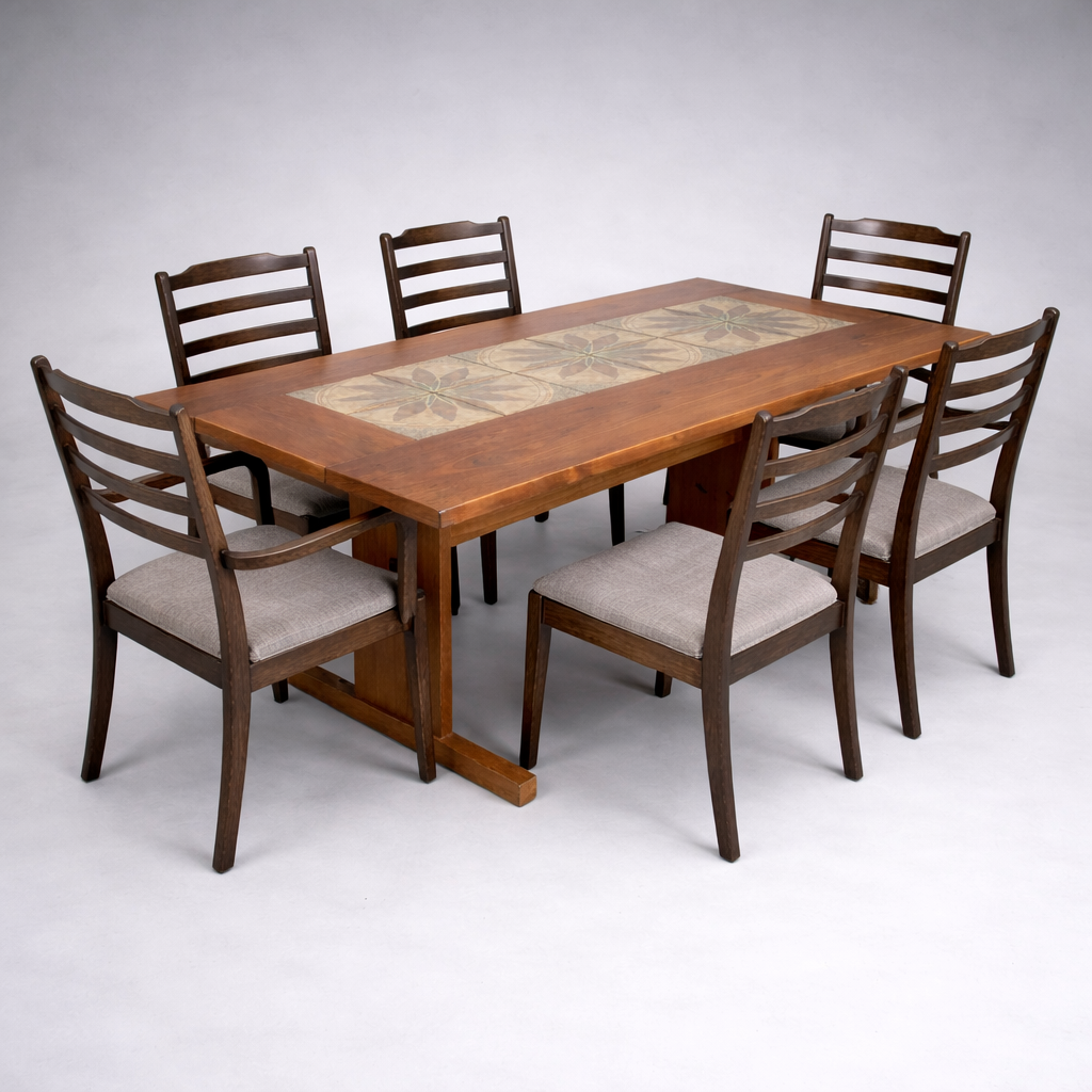 Mid Century Danish Teak & Tile Dining Table with 6 Rosewood Chairs