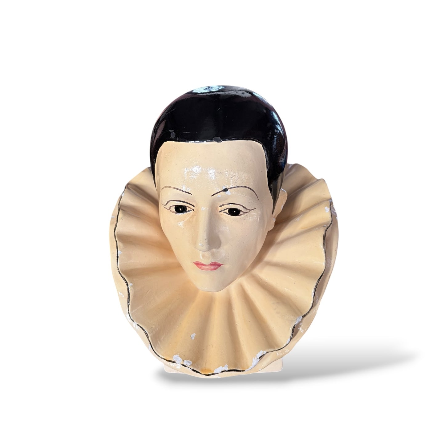 Pierrot Plaster Bust – Hand-Painted Vintage Art Statue With Aged Finish