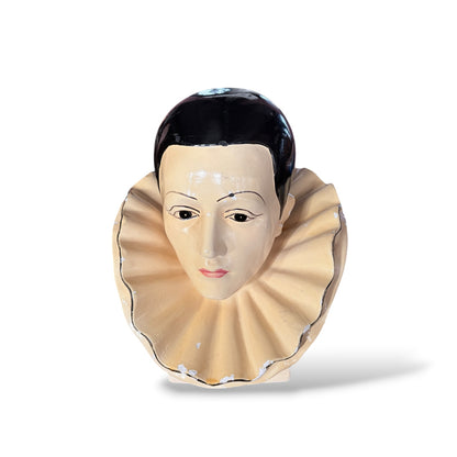 Pierrot Plaster Bust – Hand-Painted Vintage Art Statue With Aged Finish