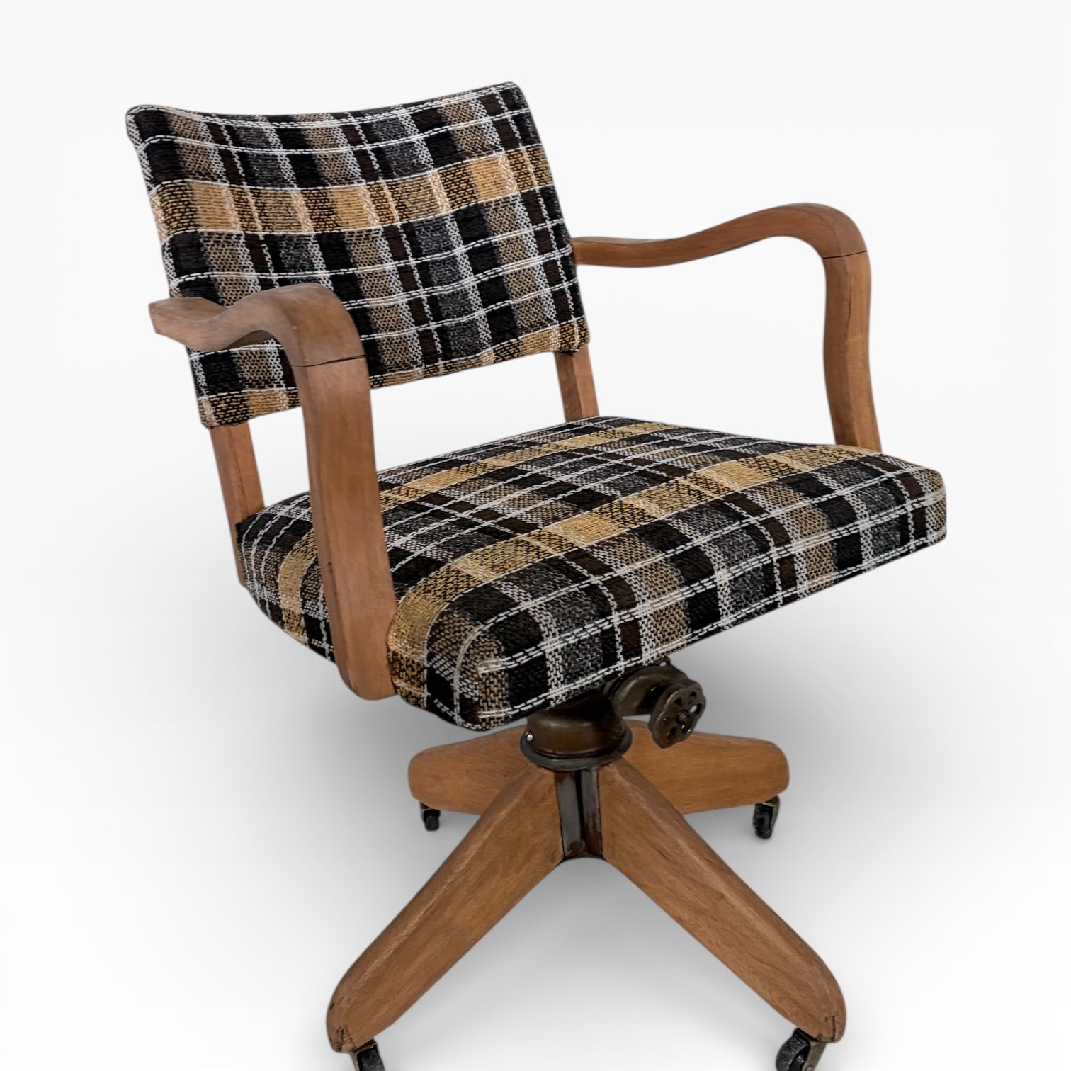 Vintage Hillcrest Oak Swivel Desk Chair with Castors — view 6