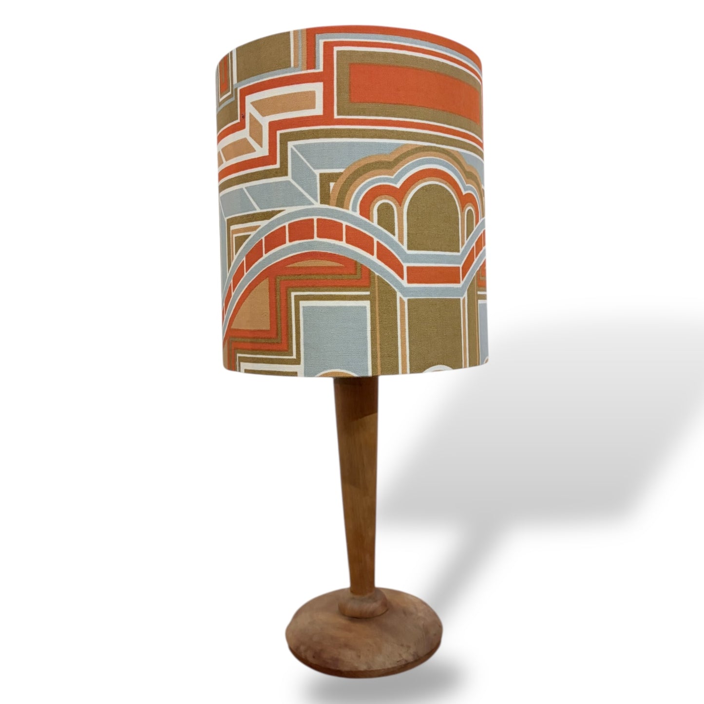 Mid-Century Wooden Table Lamp with Handmade Geometric Shade by Lightfandango