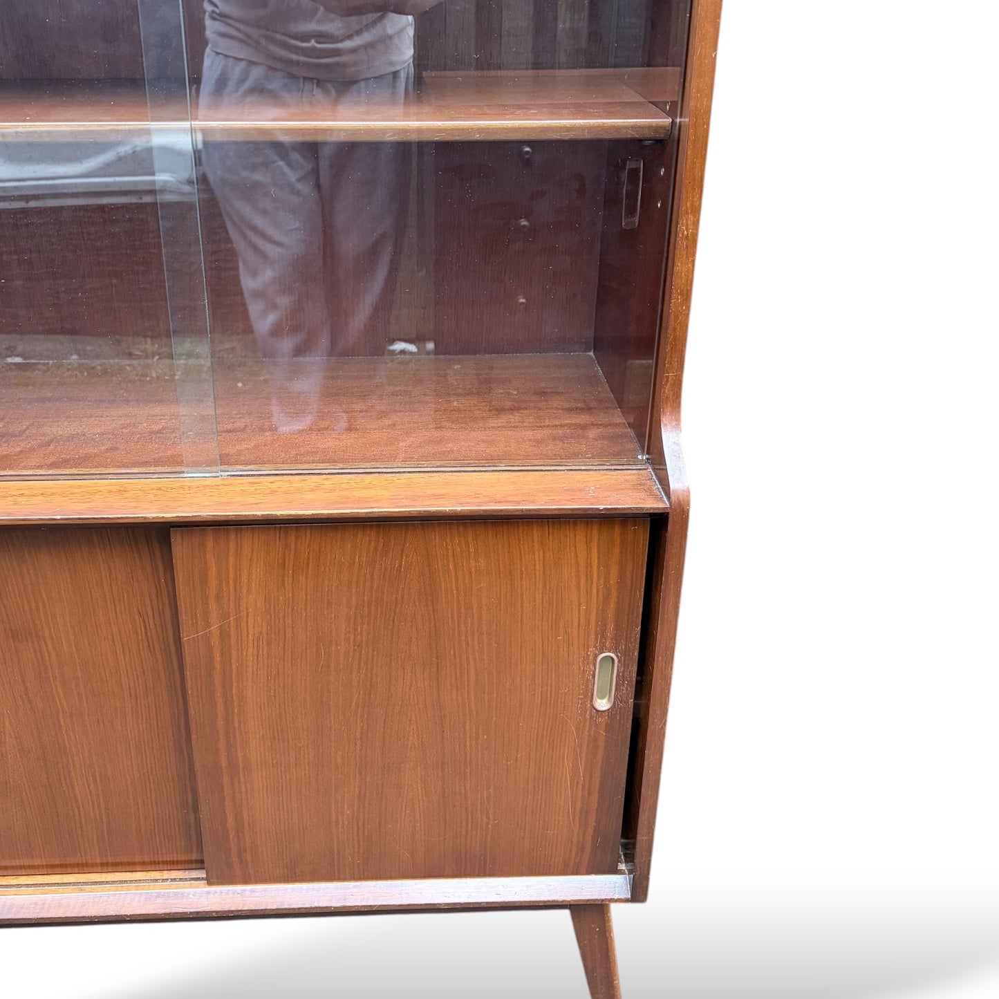 Mid Century Display Cabinet – Walnut Glazed Bookcase With Sliding Glass Doors