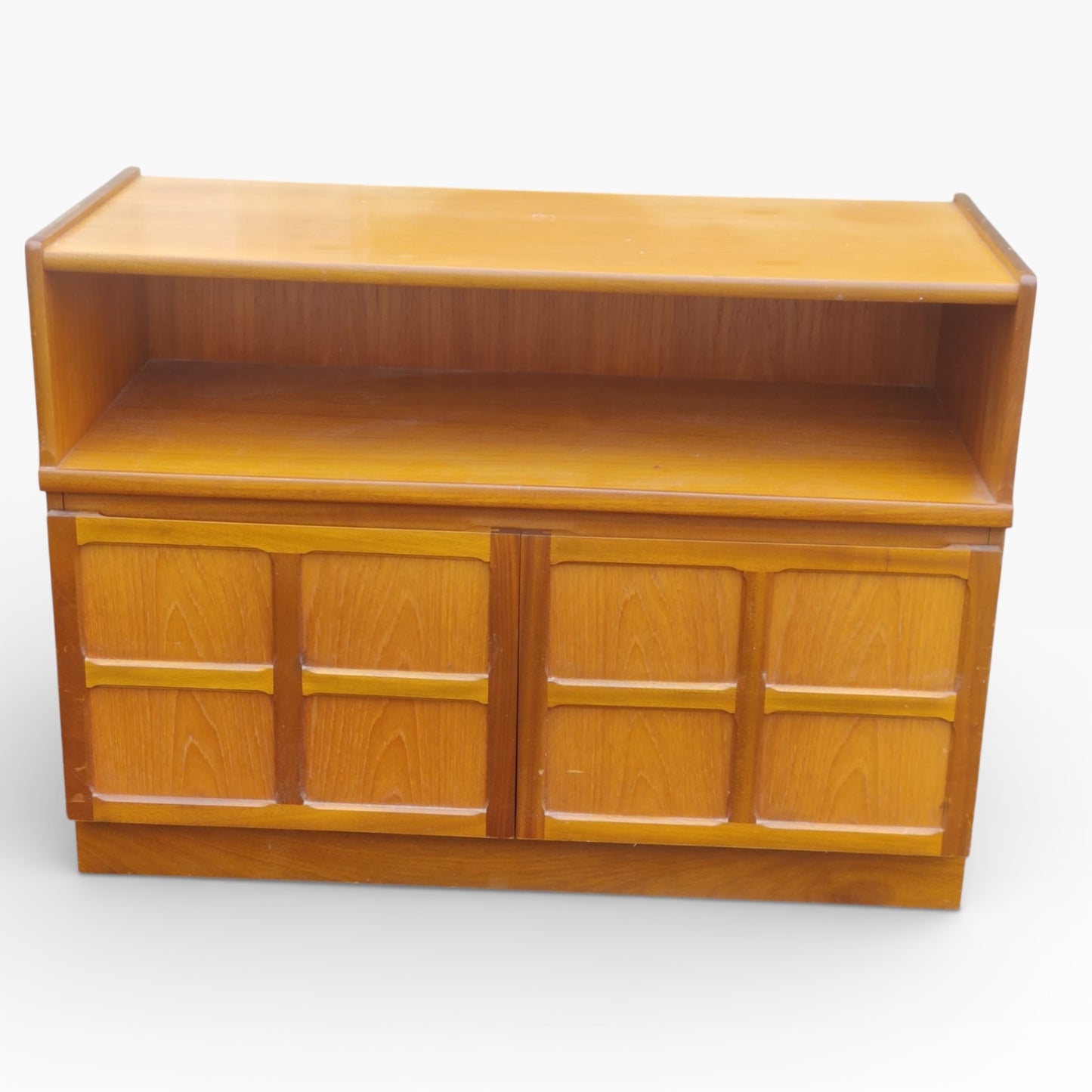 Mid Century Nathan Teak Sideboard Cabinet with Open Shelf – Vintage 1960s Compact Storage Unit