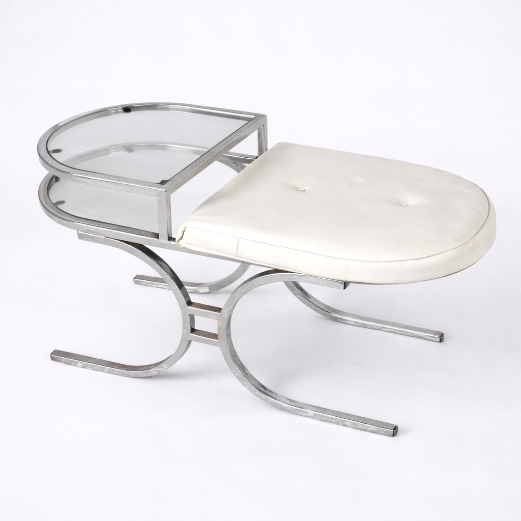 Mid-Century Chrome & Smoked Glass Space Age Telephone Bench