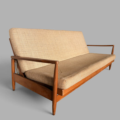 Mid-Century British White Oak Sofa Bed / Daybed – 1960s Vintage Three-Seater